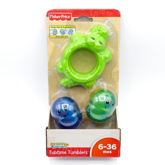 Fisher-Price Tubtime Tumblers - Green Turtle and Blue Ball - Picture 1 of 5